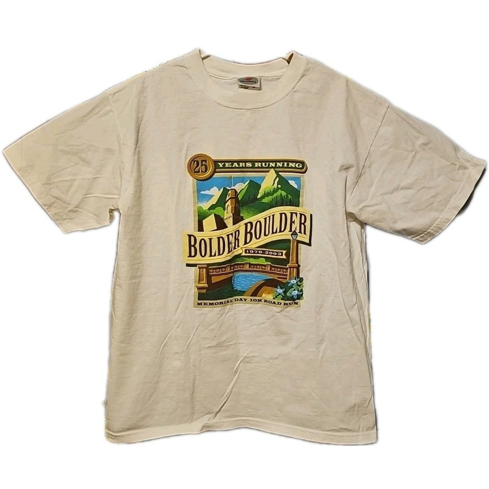 Vintage New Balance 2003 Boulder Boulder Colorado 10K Run White 25th Shirt Sz M